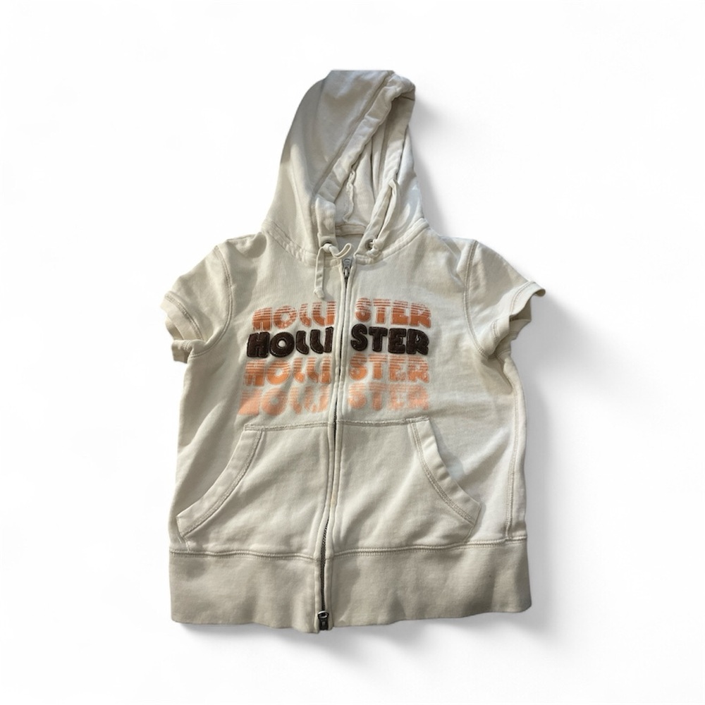 Hollister Cream Hoodie with Orange Text